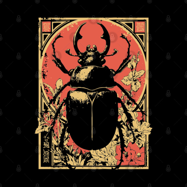 Gothic Hercules Beetle Japanese Insect Art Minimalist Rhino Design by TuncGK