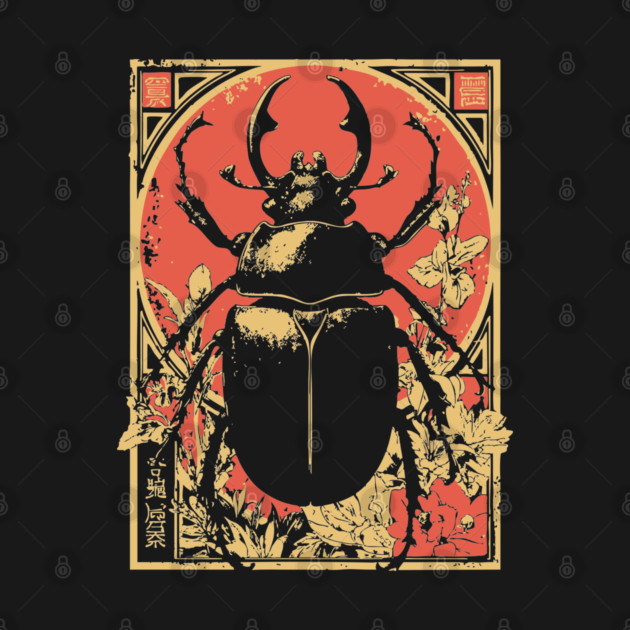Gothic Hercules Beetle Japanese Insect Art Minimalist Rhino Design by TuncGK