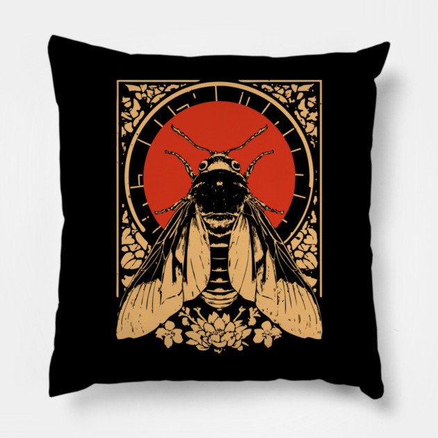 Gothic Sphinx Moth Japanese Insect Art Hawk Moth Design Pillow by TuncGK