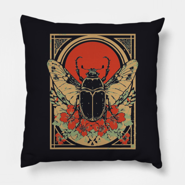 Gothic Hercules Beetle Japanese Insect Art Botanical Rhino Design Pillow by TuncGK