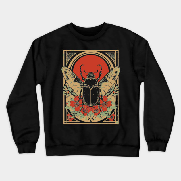 Gothic Hercules Beetle Japanese Insect Art Botanical Rhino Design Crewneck Sweatshirt by TuncGK