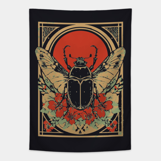 Gothic Hercules Beetle Japanese Insect Art Botanical Rhino Design Tapestry by TuncGK