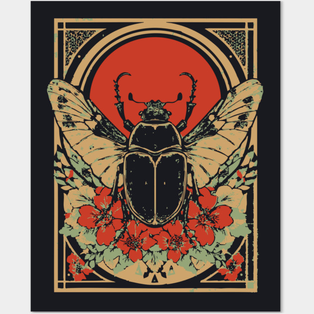 Gothic Hercules Beetle Japanese Insect Art Botanical Rhino Design Wall Art by TuncGK