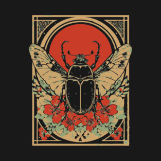 Gothic Hercules Beetle Japanese Insect Art Botanical Rhino Design T-Shirt
