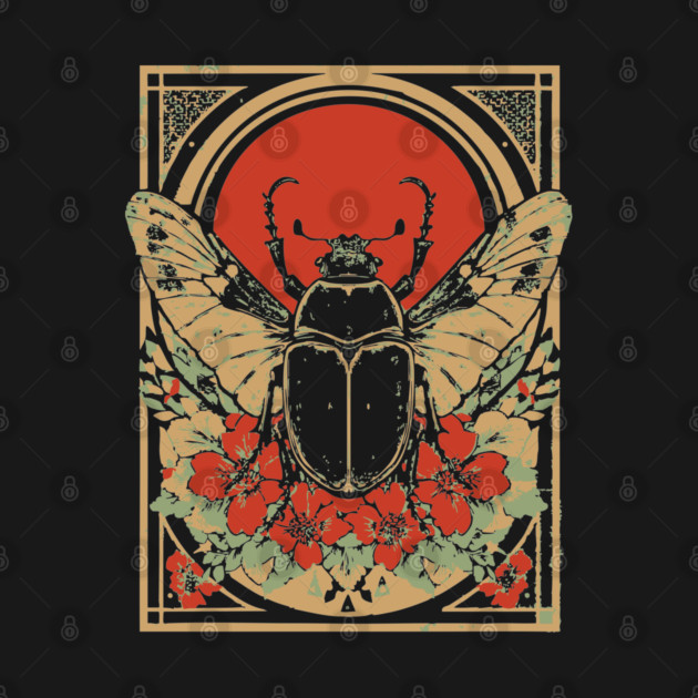 Gothic Hercules Beetle Japanese Insect Art Botanical Rhino Design by TuncGK