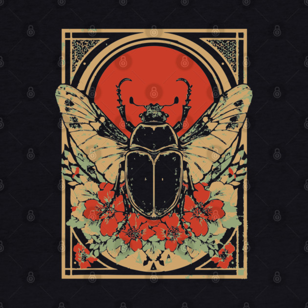 Gothic Hercules Beetle Japanese Insect Art Botanical Rhino Design by TuncGK