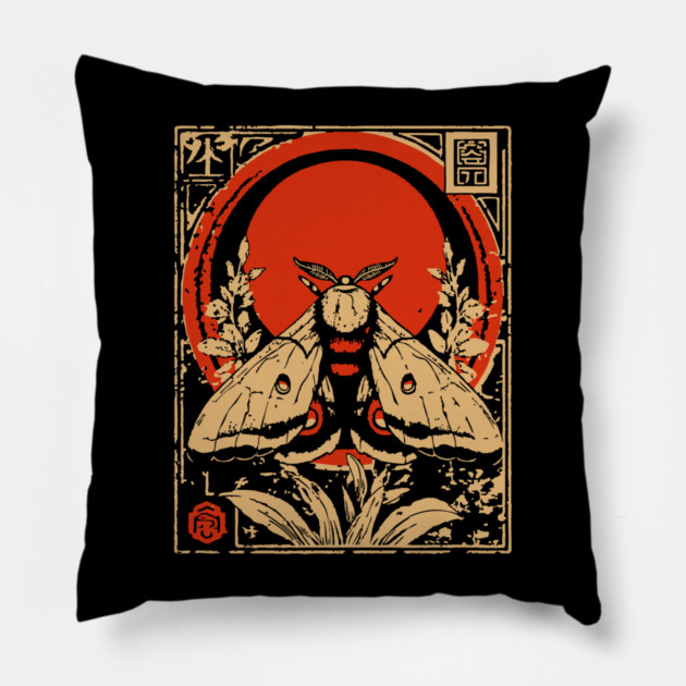 Gothic Atlas Moth Japanese Insect Art Giant Moth Design Pillow by TuncGK