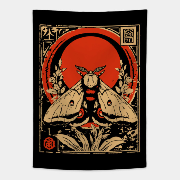 Gothic Atlas Moth Japanese Insect Art Giant Moth Design Tapestry by TuncGK