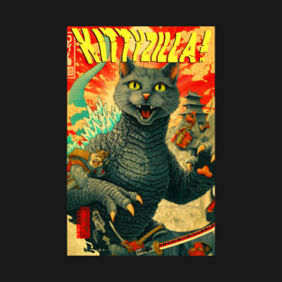 Kittyzilla T‑Shirt – Funny Cat Monster Kaiju Tee, Vintage Japanese Poster Style Graphic for Cat Lovers T-Shirt