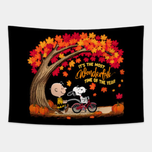 Snoopy And Charlie Happy Fall Autumn Tapestry