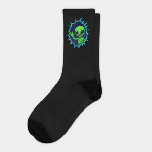 Cute Alien Waving from Star Portal Socks