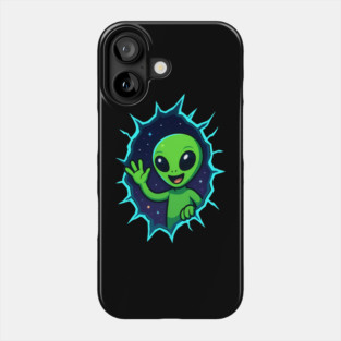 Cute Alien Waving from Star Portal Phone Case