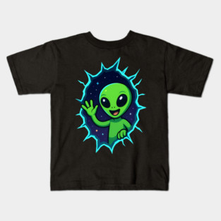 Cute Alien Waving from Star Portal Kids T-Shirt