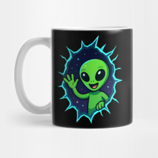 Cute Alien Waving from Star Portal Mug
