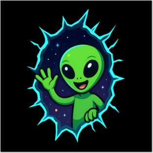 Cute Alien Waving from Star Portal Posters and Art