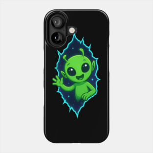 Cute Alien Waving from Space Portal Phone Case