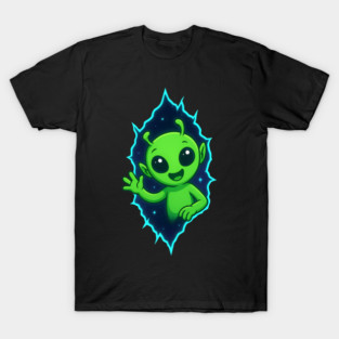 Cute Alien Waving from Space Portal T-Shirt