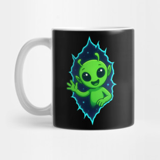 Cute Alien Waving from Space Portal Mug