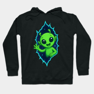 Cute Alien Waving from Space Portal Hoodie