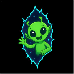 Cute Alien Waving from Space Portal Posters and Art