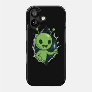 Cute Alien Happy Peeking Through Starry Portal Phone Case