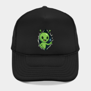 Cute Alien Happy Peeking Through Starry Portal Hat