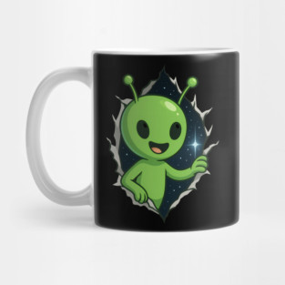 Cute Alien Happy Peeking Through Starry Portal Mug