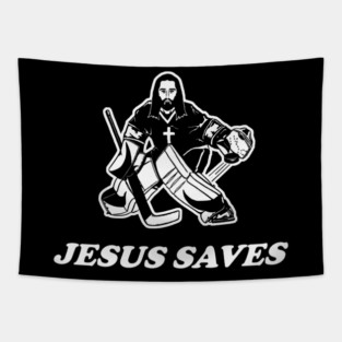 Jesus Saves Hockey Goalie Tapestry