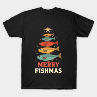 Merry Fishmas Funny Fisherman Christmas Retro Holiday Design T-Shirt