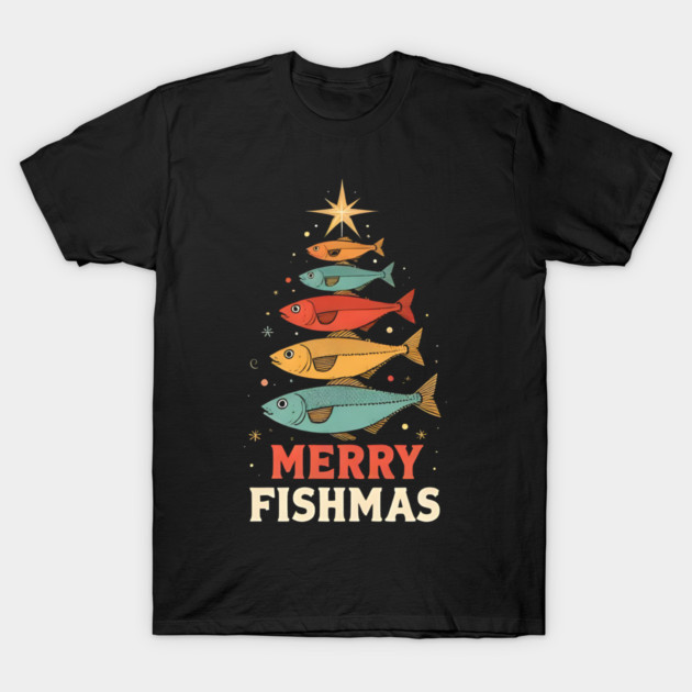 Merry Fishmas Funny Fisherman Christmas Retro Holiday Design T-Shirt by shirtlux