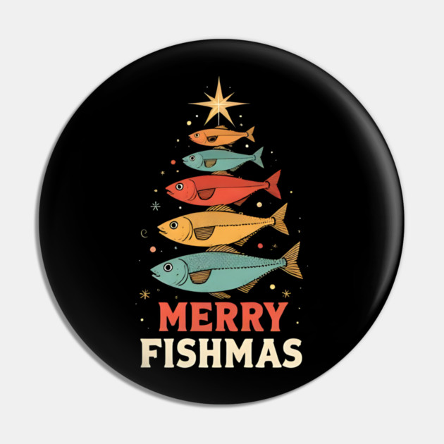 Merry Fishmas Funny Fisherman Christmas Retro Holiday Design Pin by shirtlux