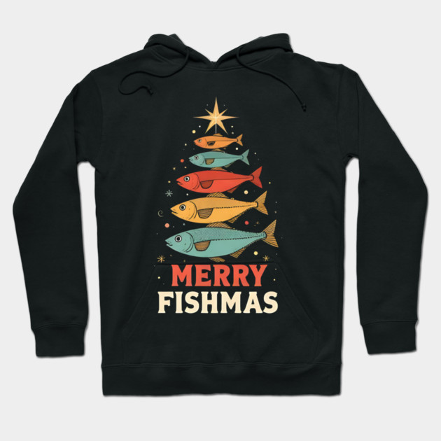 Merry Fishmas Funny Fisherman Christmas Retro Holiday Design Hoodie by shirtlux