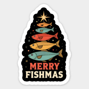 Merry Fishmas Funny Fisherman Christmas Retro Holiday Design Sticker