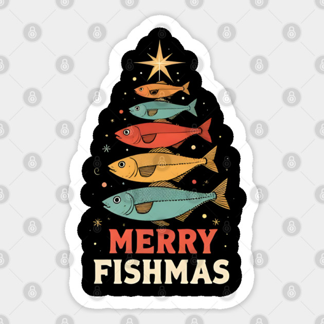 Merry Fishmas Funny Fisherman Christmas Retro Holiday Design Sticker by shirtlux