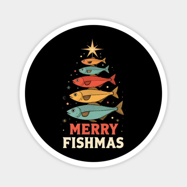 Merry Fishmas Funny Fisherman Christmas Retro Holiday Design Magnet by shirtlux