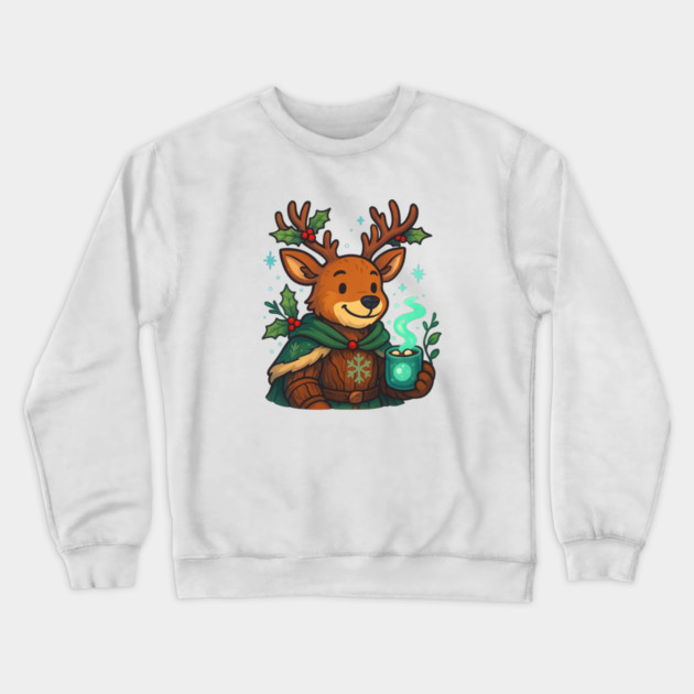 Reindeer Knight – Cozy Christmas Cocoa Guardian & Festive Fantasy Tee Crewneck Sweatshirt by Anne Lee