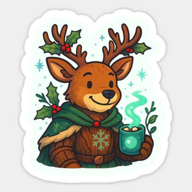 Reindeer Knight – Cozy Christmas Cocoa Guardian & Festive Fantasy Tee Magnet by Anne Lee