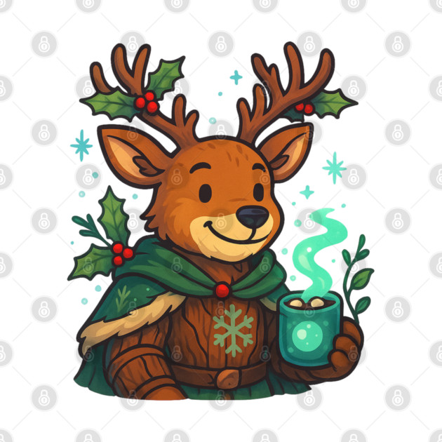 Reindeer Knight – Cozy Christmas Cocoa Guardian & Festive Fantasy Tee by Anne Lee