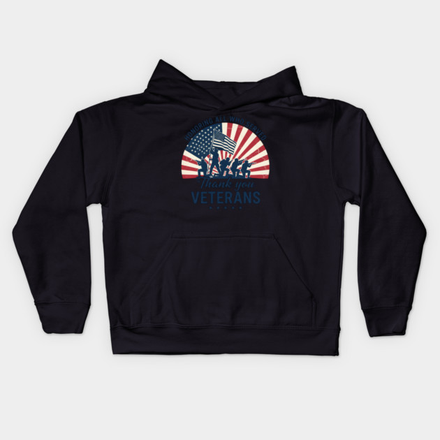 Honoring All Who Served | Thank You Veterans Day Patriotic American Flag Soldiers Kids Hoodie by ArtistTee ⭐⭐⭐⭐⭐