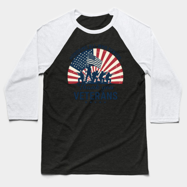Honoring All Who Served | Thank You Veterans Day Patriotic American Flag Soldiers Baseball T-Shirt by ArtistTee ⭐⭐⭐⭐⭐