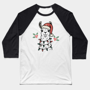Llama Santa Hat Funny Llama Lovers Christmas Xmas Pajama Baseball T-Shirt