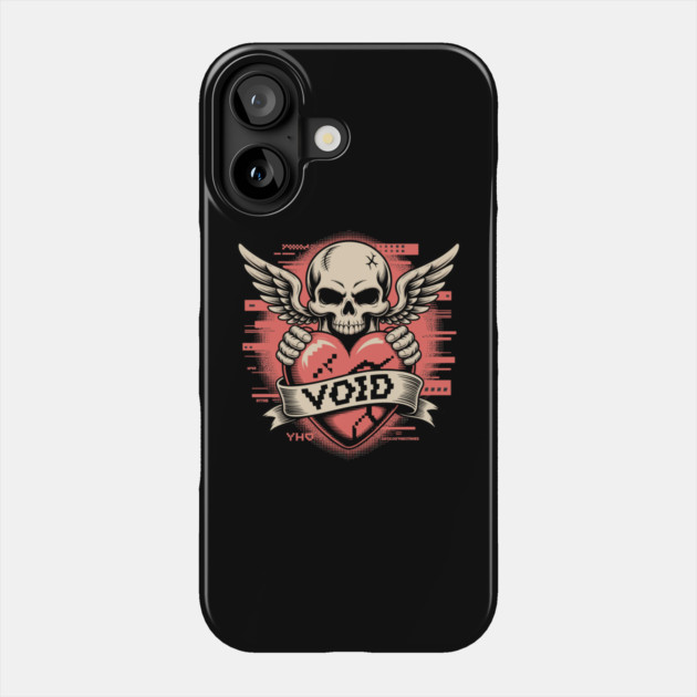 VOID of Love – Glitchcore Skull & Heart Phone Case by Cosmo Gazoo