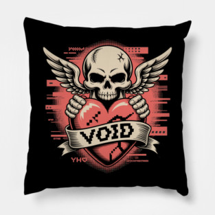 VOID of Love – Glitchcore Skull & Heart Pillow
