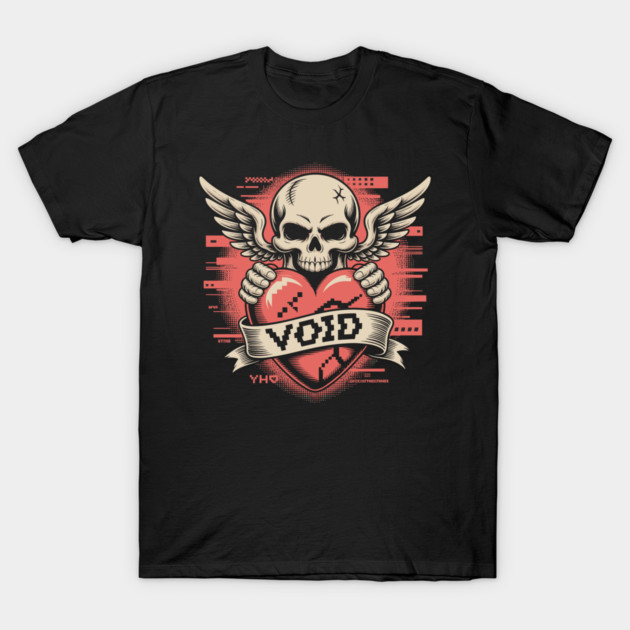 VOID of Love – Glitchcore Skull & Heart T-Shirt by Cosmo Gazoo