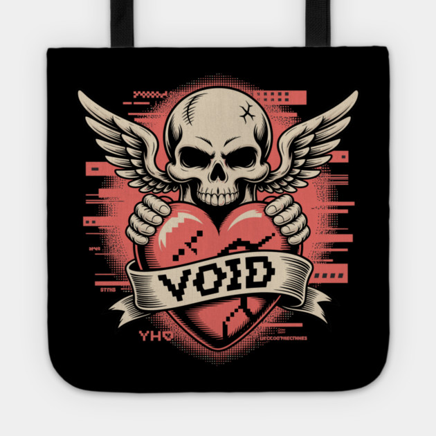 VOID of Love – Glitchcore Skull & Heart Tote by Cosmo Gazoo