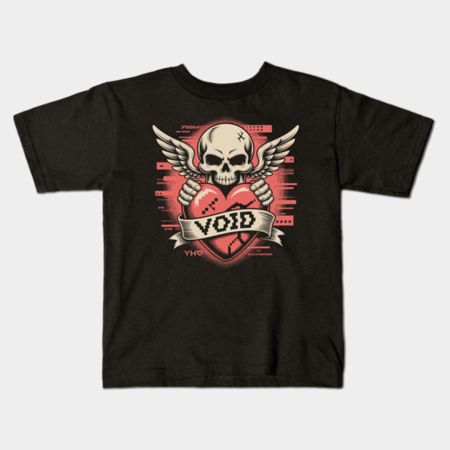 VOID of Love – Glitchcore Skull & Heart Kids T-Shirt by Cosmo Gazoo