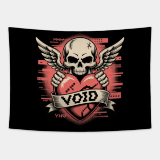 VOID of Love – Glitchcore Skull & Heart Tapestry