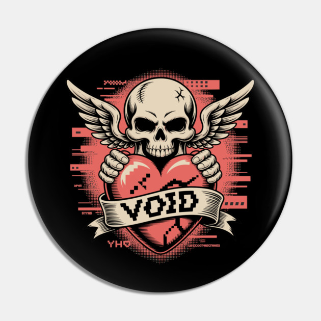 VOID of Love – Glitchcore Skull & Heart Pin by Cosmo Gazoo