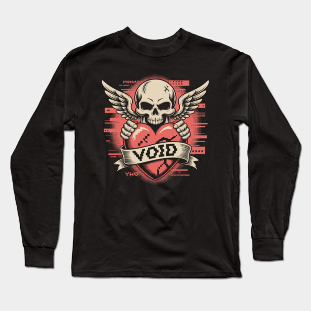 VOID of Love – Glitchcore Skull & Heart Long Sleeve T-Shirt by Cosmo Gazoo