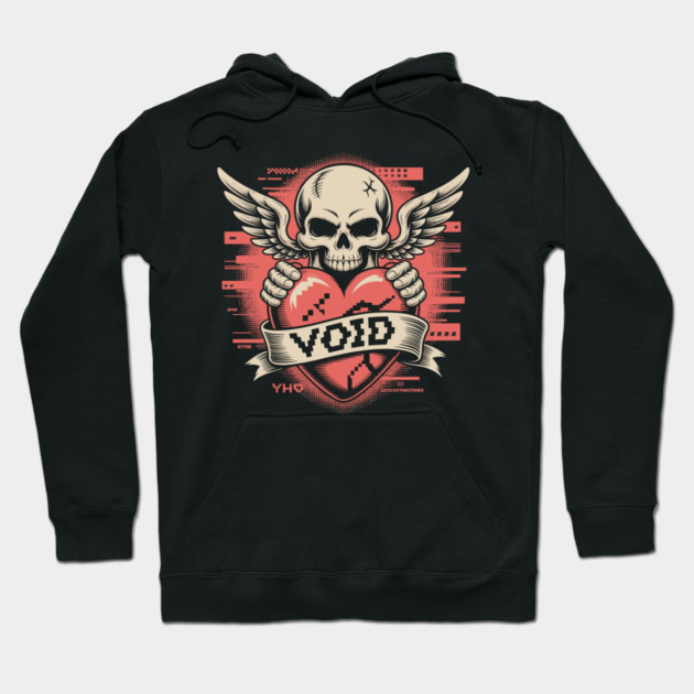 VOID of Love – Glitchcore Skull & Heart Hoodie by Cosmo Gazoo